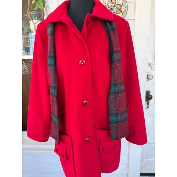 Vintage 80's Veloura Fleece Red Womens Jackect Coat With Scarf Sz 12 - Picture 5 of 14